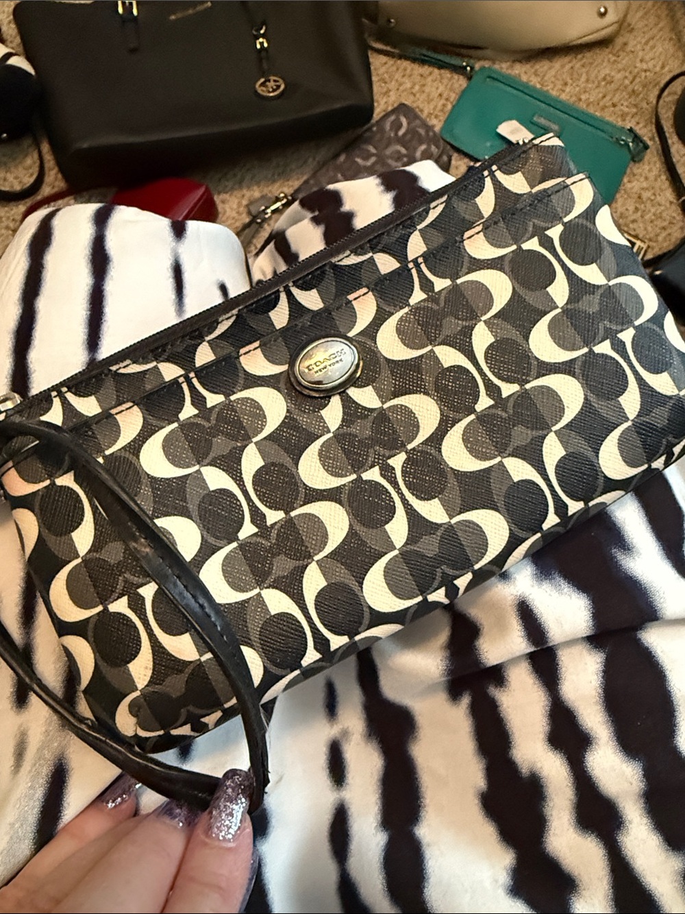 Coach Black and Cream Signature Wristlet